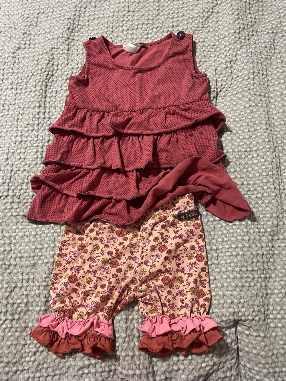 Matilda Jane Pink Coral Ruffle Tank & Floral Ruffle Shorts Set